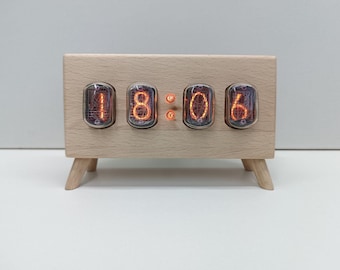 Nixie Tubes IN-12B watch, gift, the case is made of beech in the shape of a TV