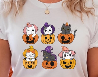 Halloween Cats & Pumpkins Tee, Spooky Season Shirt