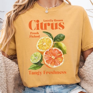 Citrus Retro Commercial Graphic Shirt, Vintage Fruit Label T-Shirt, Orange, Lime, Lemon Lover Tee, Unisex Adult Graphic T Shirt, Cool Gift