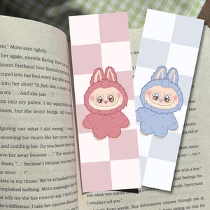 Labubu Exciting Macaron Bookmark – Handmade Laminated Cute Pop Mart The Monsters Book Accessory, Kawaii Aesthetic Stationery for Readers