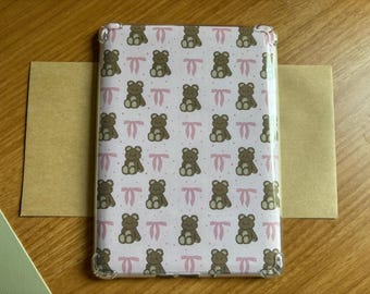 Coquette Bear & Bow Kindle Insert – Handmade Cute Pilates Princess E-Reader Accessory, Handdrawn Aesthetic Stationery for Book Lovers