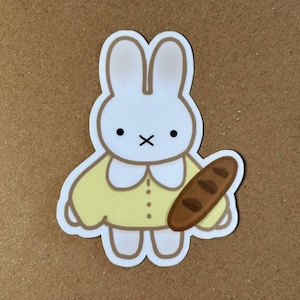 Baguette Miffy Vinyl Sticker – Handdrawn Laminated Miffy-Inspired Cozy Bakery Decal, Cute Kawaii Sticker for Laptop, Journal, Water Bottle