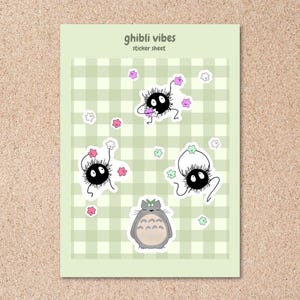 Ghibli Sticker Sheet – Soot Sprite & Totoro Vinyl Stickers, Kawaii A6 Handdrawn Studio Ghibli Aesthetic for Journal, Laptop, Water Bottle