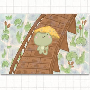 Impression d'art confortable grenouille Cottagecore | Décoration murale grenouille des forêts kawaii | Jolie illustration de la nature pour une chambre ou un bureau | Plusieurs tailles disponibles