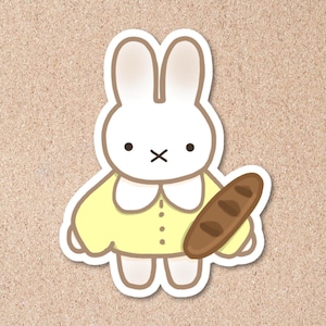 Baguette Miffy Vinyl Sticker – Handdrawn Laminated Miffy-Inspired Cozy Bakery Decal, Cute Kawaii Sticker for Laptop, Journal, Water Bottle
