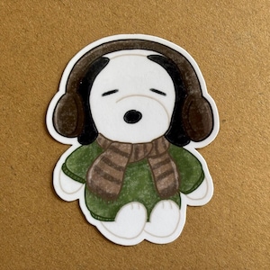 Autumn Snoopy Vinyl Sticker – Handdrawn Laminated Fall The Peanuts Character Decal, Cute Aesthetic Sticker for Journal, Laptop, Water Bottle