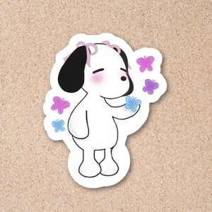 Schmetterling Snoopy Vinyl Aufkleber - Handgezeichneter laminierter Erdnuss-Aufkleber, niedlicher ästhetischer Aufkleber für Laptop, Journal, Wasserflasche