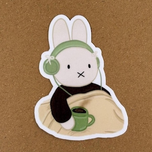 Cozy Miffy Vinyl Sticker: Handmade Laminated Kawaii Bunny Decal