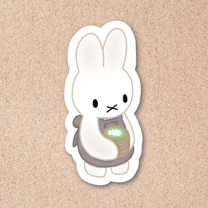 Adesivo in vinile Miffy Matcha - Adesivo laminato a mano raffigurante un coniglietto da caffè, simpatico adesivo kawaii per diario, laptop, bottiglia d'acqua