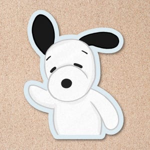 Waving Snoopy Vinyl Sticker – Handdrawn Laminated Peanuts Character Decal, Cute Aesthetic Sticker for Journal, Laptop, Water Bottle