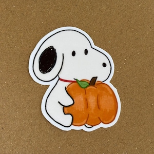 Pumpkin Snoopy Vinyl Sticker: Handmade Laminated Peanuts Autumn Decal