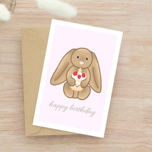 Biglietto di auguri di compleanno Jellycat Bunny & Cake – Stampa fatta a mano con simpatici personaggi, civettuola, regalo kawaii e morbido per lei, opzione nome personalizzabile