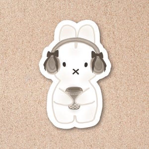 Pegatina de vinilo de Coffee Miffy: calcomanía impermeable de conejita kawaii, hecha a mano y laminada para laptop, diario y botella de agua.