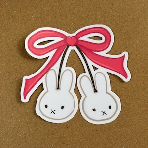 Cherry Miffy Vinyl Sticker – Cute Handmade Kawaii Bunny | Coquette Waterproof Decal for Journals, Laptop, Water Bottle, Scrapbooking, Phone