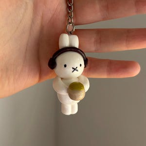 Handmade Matcha Miffy Keychain – Cute Kawaii Polymer Clay Bunny Bag Charm, Miffy-Inspired Accessory for Fans & Gift Lovers