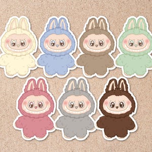 Labubu Exciting Macaron Vinyl Sticker – Cute Handdrawn Pop Mart The Monsters Decal, Laminated for Laptop, Phone, Kindle, Journals, Bottle