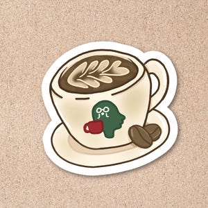 Handgezeichneter Buntstifte-Aufkleber im Stil von Animal Crossing, niedlicher Cafe-Aufkleber für Laptop, Journal, Wasserflasche