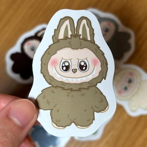 Labubu Exciting Macaron Vinyl Sticker - Süßer handgezeichneter Pop Mart The Monster Aufkleber, laminiert für Laptop, Handy, Kindle, Journale, Flasche