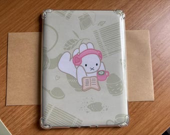 Reading Matcha Miffy Kindle Insert – Handmade Cute Bunny E-Reader Accessory, Handdrawn Coquette Stationery for Book Lovers