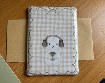 Cafe Miffy Kindle Insert – Handmade Cute Bunny E-Reader Accessory, Handdrawn Coquette Stationery for Book Lovers