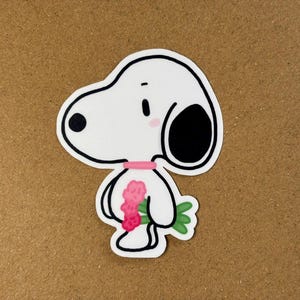 Flower Snoopy Vinyl Sticker: Handmade Peanuts Decal, Waterproof + Scratch Resistant