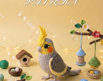 かぎ針編みのオカメインコの編み図、簡単な編みぐるみオウムのDIY PDF