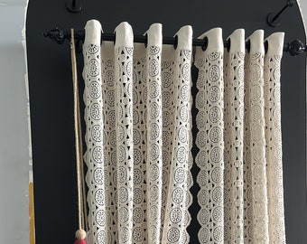 100% Original Lace Curtain, lace curtain made of cotton and linen, with metal earring and grommet hanging options. Nostalgic Lace Curtain