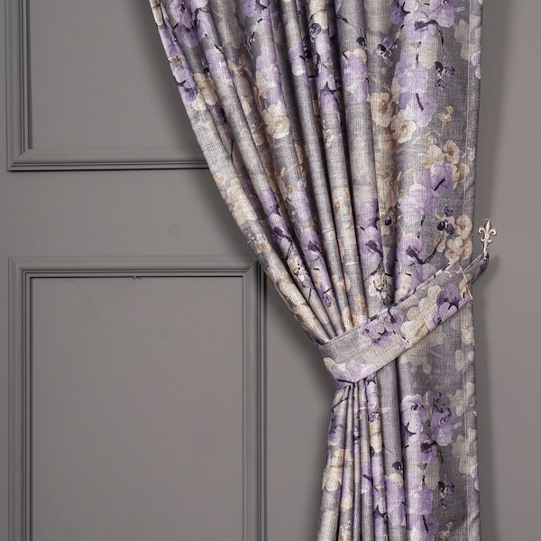 Purple Vintage Curtains, Flower Living Room Luxury Curtains, Custom Retro Curtains, Rod Pocket Curtains, Extra Long Bedroom Curtains