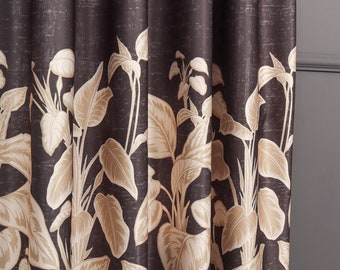 Tropical Leaf Grommet Curtains, Boho Natural Curtains, Vintage Living Room Curtains, Custom Curtains, Art Deco Curtains, Rod Pocket Curtains