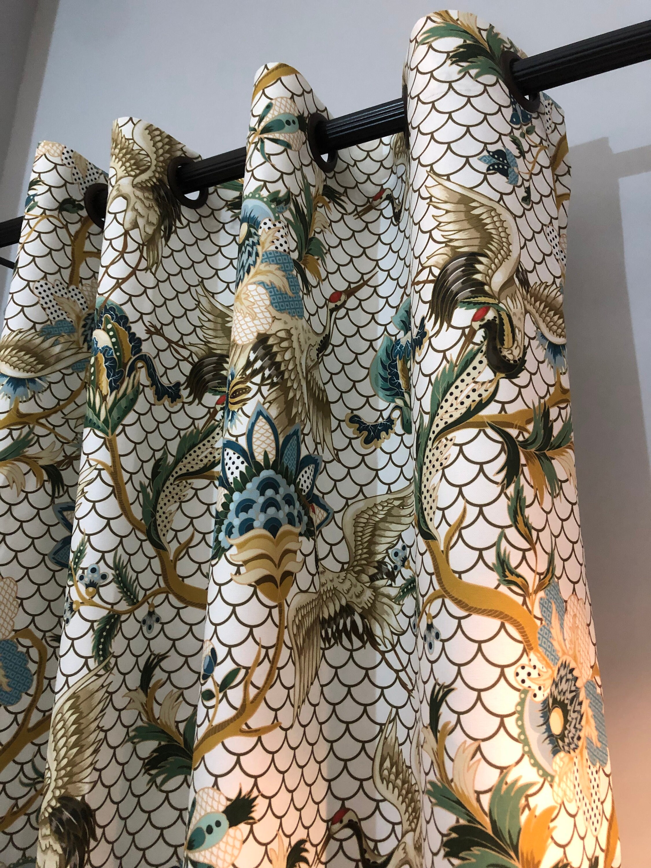 Decorative Backdrop Curtain, Beautiful Crane Birds and Colorful Flower ...