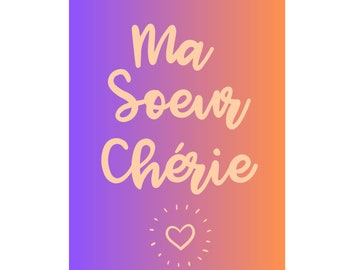 Carte personnalisée, Carte Ma Soeur chérie, carte correspondance soeur, carte famille, carte à message Soeur,Carte postale soeur,Sister card