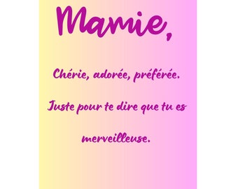 Carte Mamie personnalisable, Carte de correspondance,Carte à message Mamie, Carte pour grand-mère,Fête des grands-mères, Carte personnalisée