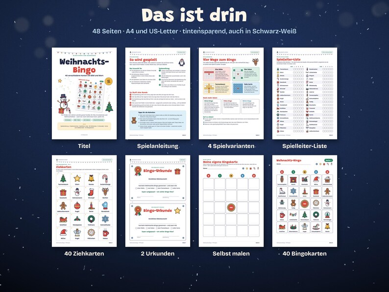 Printable Christmas Games Pack | Bingo, Christmas Quiz and Treasure Hunt | Family Games for Advent & Christmas Eve | German PDF image 5