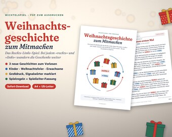 Interactive Christmas Story PDF | Right-Left Secret Santa Game for Children, Families, Office & Adults | Large Print