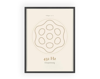 432 Hz Bild mit Holzrahmen, Entspannung, Chladni Figur Goldbraun auf Ivory, Frequenz Wandbild, Meditation Yoga Deko, Geschenk