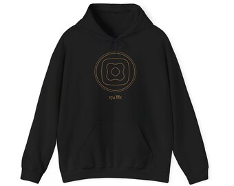 174 Hz Hoodie Erdung, Chladni Figur Gold auf Schwarz oder Bronze auf Sand, Solfeggio Frequenz Kapuzenpullover, Meditation Yoga Geschenk