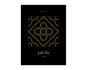 528 Hz Alu Dibond Wandbild Liebe, Chladni Figur Gold auf Schwarz, Solfeggio Frequenz Bild, Meditation Raum Deko, Spirituelles Geschenk