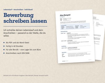Bewerbung schreiben lassen | Lebenslauf und Anschreiben individuell für dich | PDF + Word | DIN 5008 | fertig in 48 h | alle Berufe