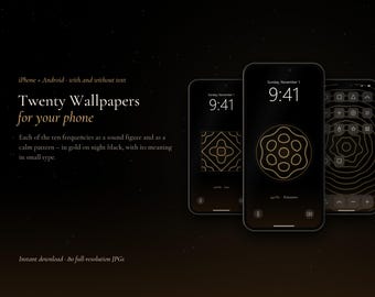 Phone Wallpaper Set of 20, Solfeggio Frequency Wallpapers with Meanings, Gold Black Cymatics, 432 Hz 528 Hz, iPhone Android Download
