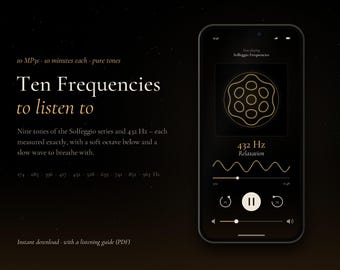 Solfeggio Frequencies MP3 Set, 10 Pure Tones 10 Minutes Each, 432 Hz Relaxation 528 Hz Love, Meditation Audio Download with Guide