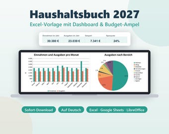 Excel-sjabloon voor budgetboek 2027 (Duits) | Budgetplanner met dashboard | Financieel planner en onkostenregistratie | Google Sheets | Direct downloaden