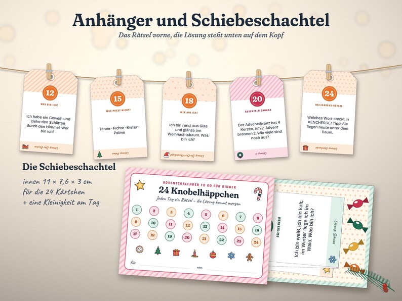 Printable Advent Calendar for Kids | 24 Kids' Riddles as Wraps for ...