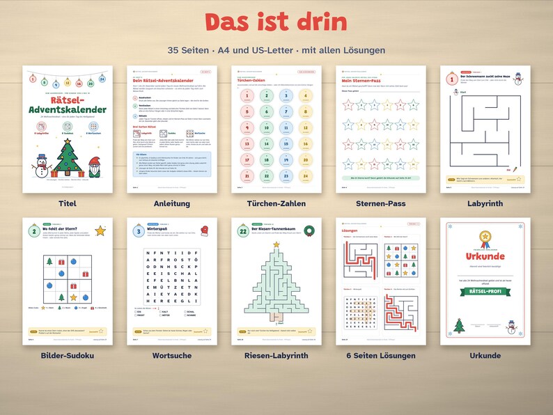 Printable Advent Calendar Puzzles for Kids | 24 Christmas Puzzles: Maze, Sudoku, Word Search | Ages 6–10 | Instant PDF Download image 4