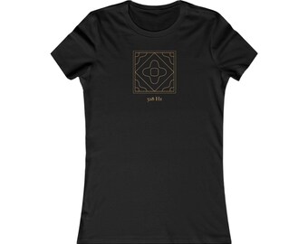 528 Hz Damen T-Shirt Liebe, Chladni Figur Gold auf Schwarz, Solfeggio Frequenz Shirt tailliert, Yoga Shirt Damen, Geschenk für Sie