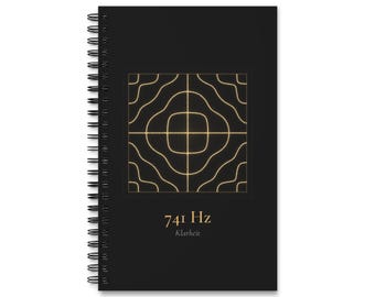 741 Hz Notizbuch Klarheit, Spiral Notizbuch blanko gepunktet oder liniert, Chladni Figur Gold auf Schwarz, Meditation Journal, Geschenk