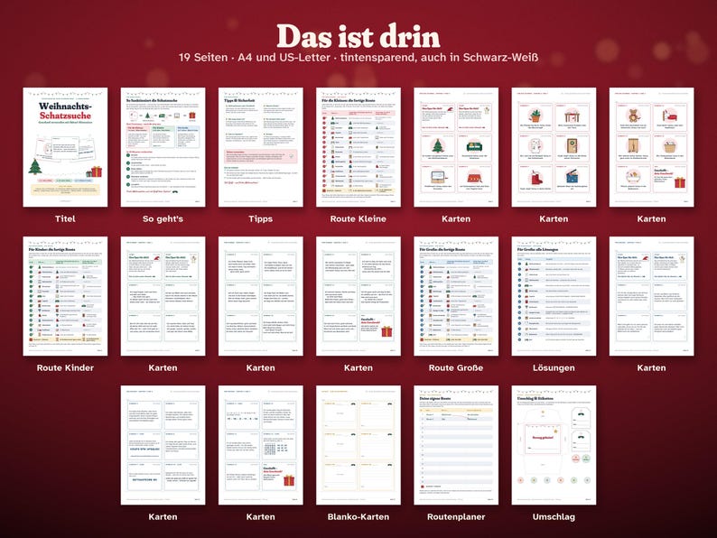 Printable Christmas Games Pack | Bingo, Christmas Quiz and Treasure Hunt | Family Games for Advent & Christmas Eve | German PDF image 7