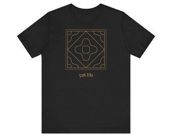 528 Hz T-Shirt Liebe, Chladni Figur Gold auf Schwarz, Solfeggio Frequenz Shirt Unisex, Meditation Yoga Geschenk, Heilige Geometrie
