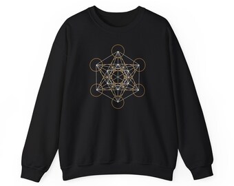 Metatrons Würfel Sweatshirt, Heilige Geometrie Pullover Gold auf Schwarz oder Bronze auf Sand, Spirituelles Geschenk, Yoga Meditation