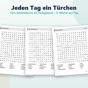 Utskrivbar adventskalender med pussel | 24 julordpussel för barn, familjer och seniorer | PDF A4 direktnedladdning | Tyska bild 2
