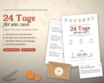 Printbare adventskalender voor stellen | 24 dagen voor ons tweeën | Vragen, date-ideeën en kleine gebaren | Adventskalender voor stellen | PDF